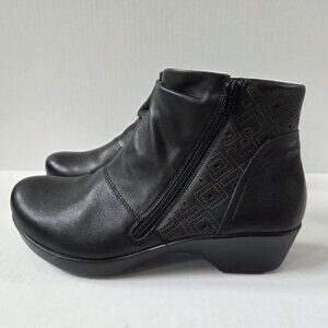 Abeo Jennie Boots Womens 10 Black Laser Cut Leather Comfort Ankle Booties